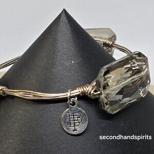 Natural Taupe Crystal Bangle Bracelet Bourbon and Bowties Wire Wrapped Handmade